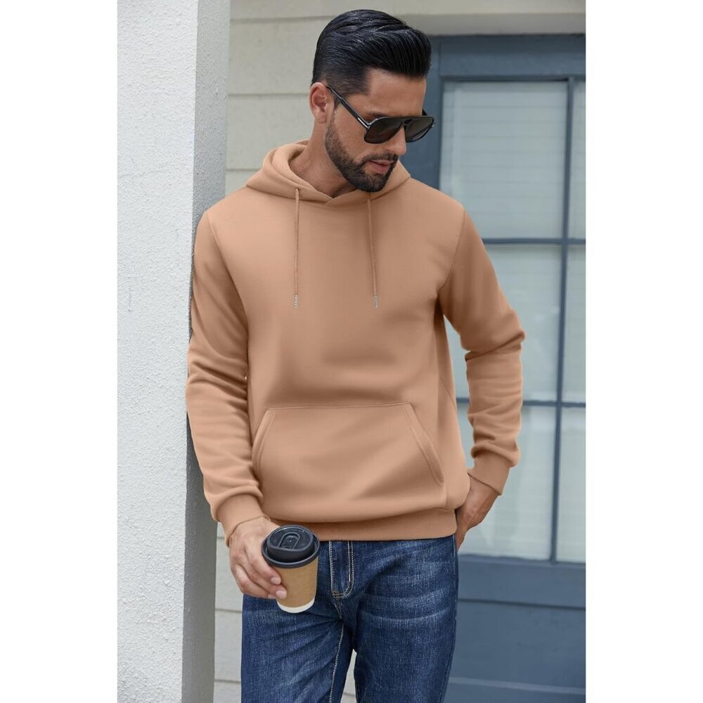 Coofandy Men Camel Pullover Fleece Hooded Sweatshirt with Kanga Pocket - Picture 3 of 6